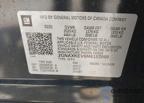 2021 Chevrolet Equinox Fwd Lt from USA, damaged, VIN 2GNAXKEV6M6153969